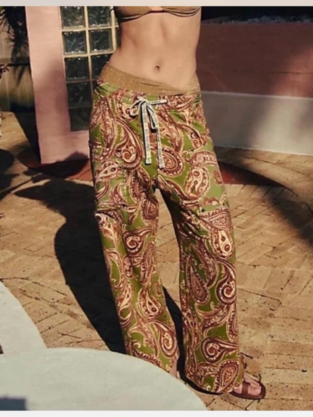 NWT Free People We the Free Jet Set Knit Pull On Pants in Green Combo $168 - Picture 3 of 11